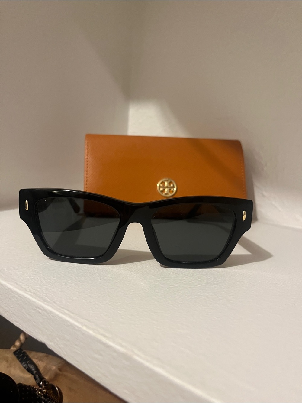 Tory Burch Black Sunglasses with Tan Logo Case